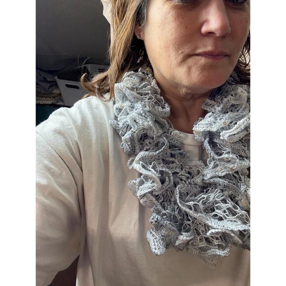 Flirty Ruffle Scarf Infinity scarf cowl neck scarf Frilly Scarf Crochet Handmade - Picture 8 of 9